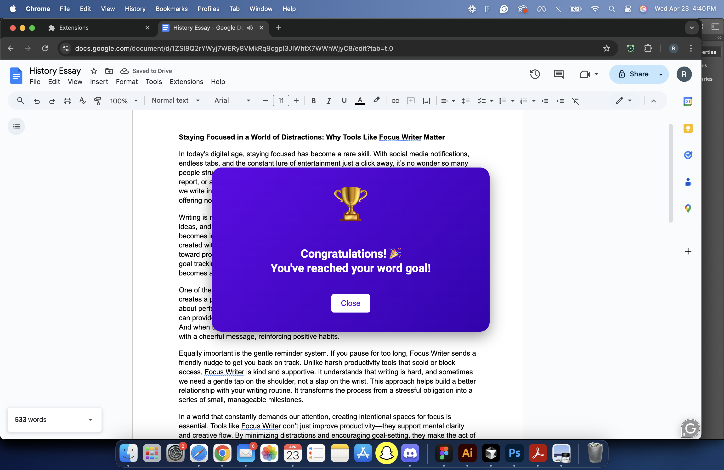 Focus Writer interface