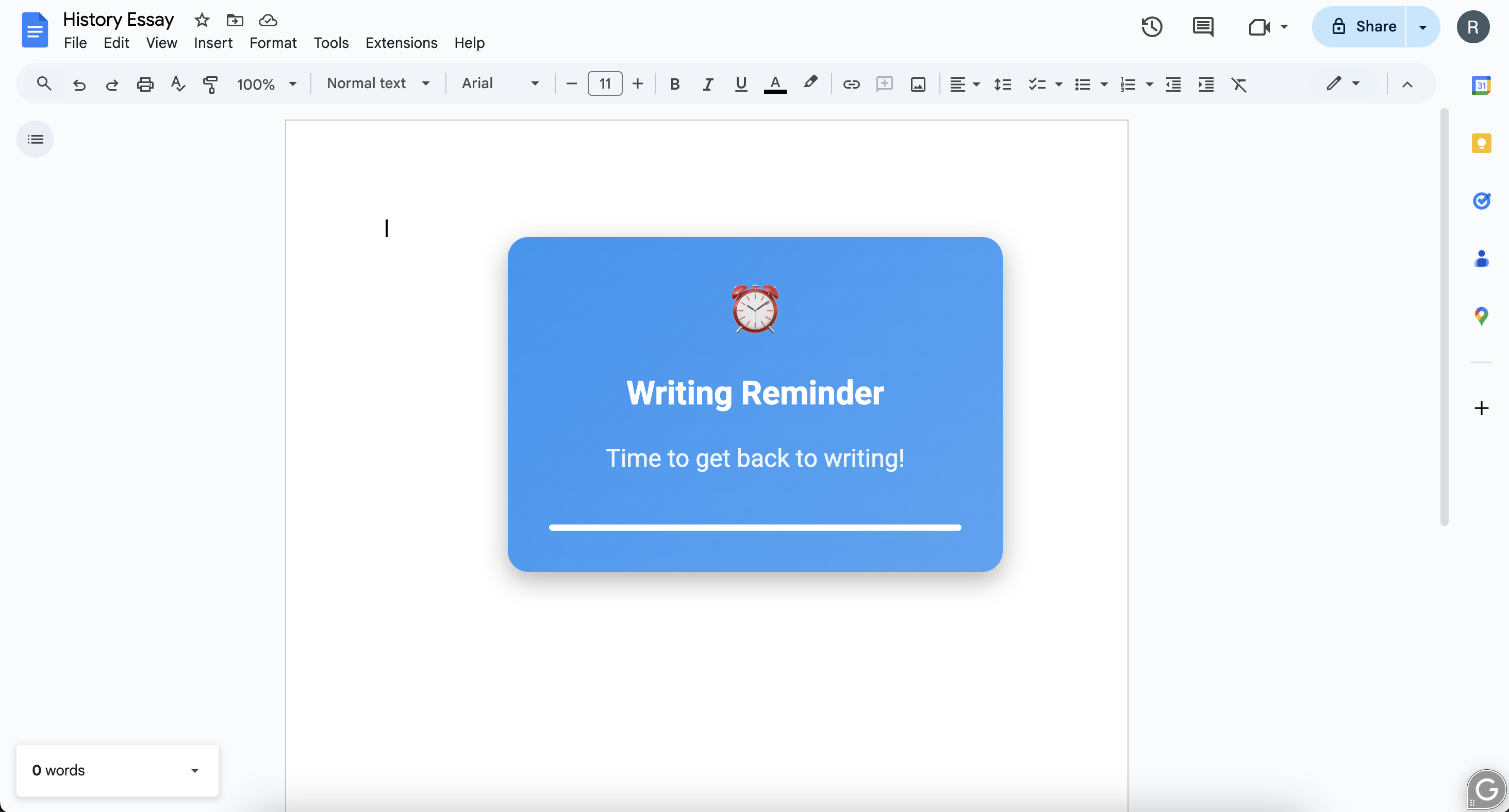 Writing reminder notification